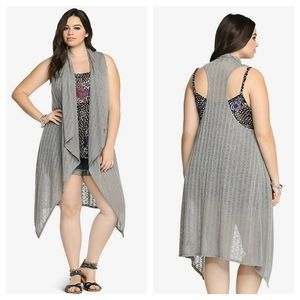 Torrid Pointelle Long Cardigan Vest Grey 0 0X